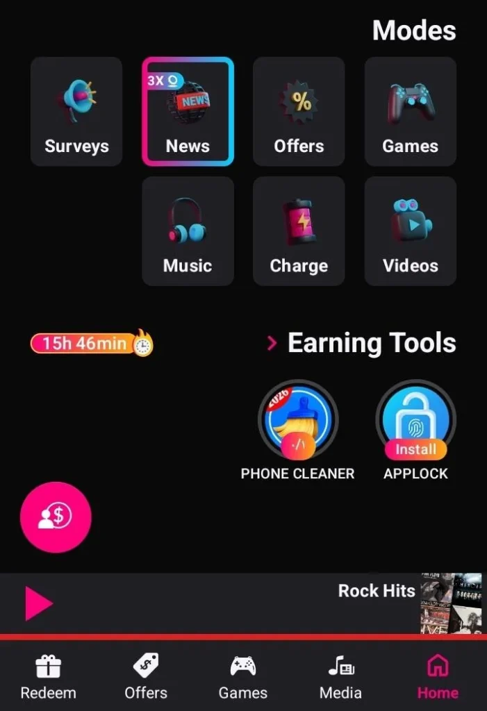واجهة تطبيق Mode Earn